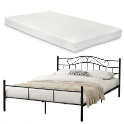 En.casa Metallbett Florenz mit Matratze - Schwarz - Tiefe: 140 cm
