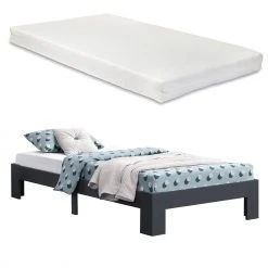 En.casa Holzbett Raisio mit Matratze - Grau - Breite: 94 cm