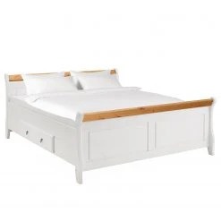 Maison Belfort Massivholz-Doppelbett Cenan - Kiefer Weiß gebeizt & lackiert / Laugenfarbig - 200 x 200cm