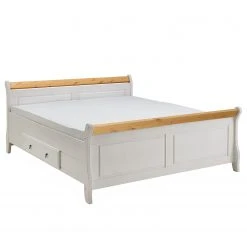 Maison Belfort Massivholz-Doppelbett Cenan - Kiefer Weiß gebeizt & lackiert / Laugenfarbig - 200 x 200cm -Deutschland Betten Verkäufe 2022 1000104243 211122 083202000034 DETAILS P000000001000104243