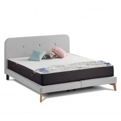 SmoodSpring Bett II - Webstoff / Eiche massiv - Lichtgrau - 140 x 200cm -Deutschland Betten Verkäufe 2022 1000120608 210701 06431300035 DETAILS P000000001000120608