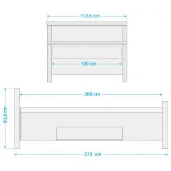 Maison Belfort Massivholzbett Bergen - Kiefer Laugenfarbig - 100 x 200cm -Deutschland Betten Verkäufe 2022 1000125648 211122 08324002706 SKETCH DETAILS P000000001000125648 sketch