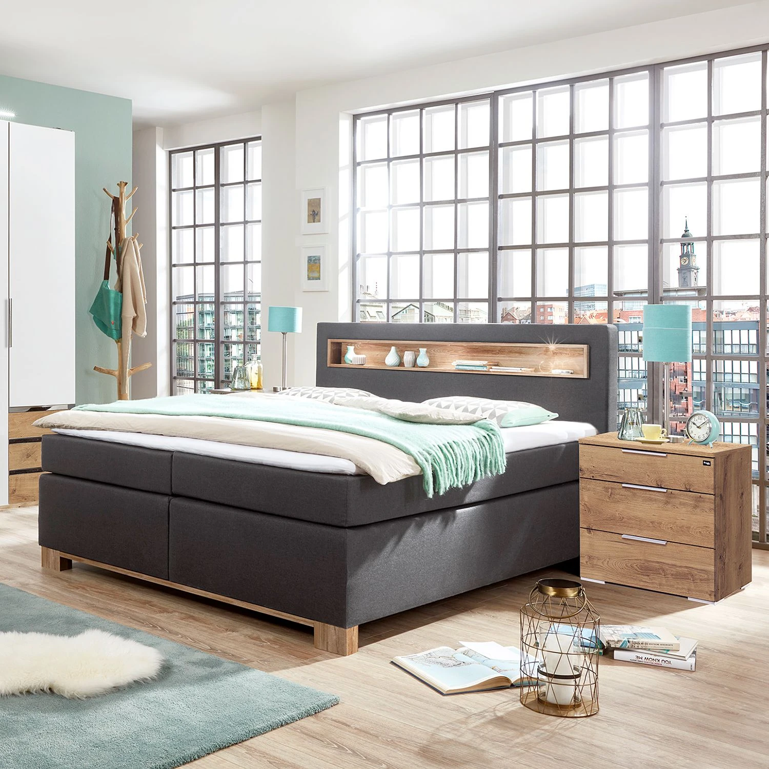 Wimex Boxspringbett Nevada - Webstoff - 180 x 200 cm - Anthrazit / Plankeneiche Dekor - Kaltschaumtopper 5 Wimex Boxspringbett Nevada - Webstoff - 180 x 200 cm - Anthrazit / Plankeneiche Dekor - Kaltschaumtopper – Bild 3