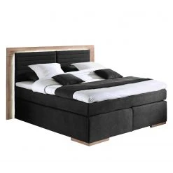 Naturoo Boxspringbett Marcel II - Webstoff in Samtoptik inkl. Beleuchtung - Eiche, teilmassiv - Schwarz - 200 x 200cm - H2