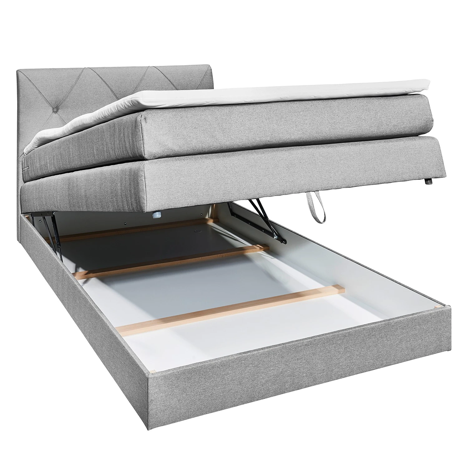 Loftscape Boxspringbett Griggs - Boxspringbett inkl. Topper und Bettkasten, ohne Dekoration Bezug: Webstoff - Silber - 140 x 200cm 6 Loftscape Boxspringbett Griggs - Boxspringbett inkl. Topper und Bettkasten, ohne Dekoration Bezug: Webstoff - Silber - 140 x 200cm – Bild 4
