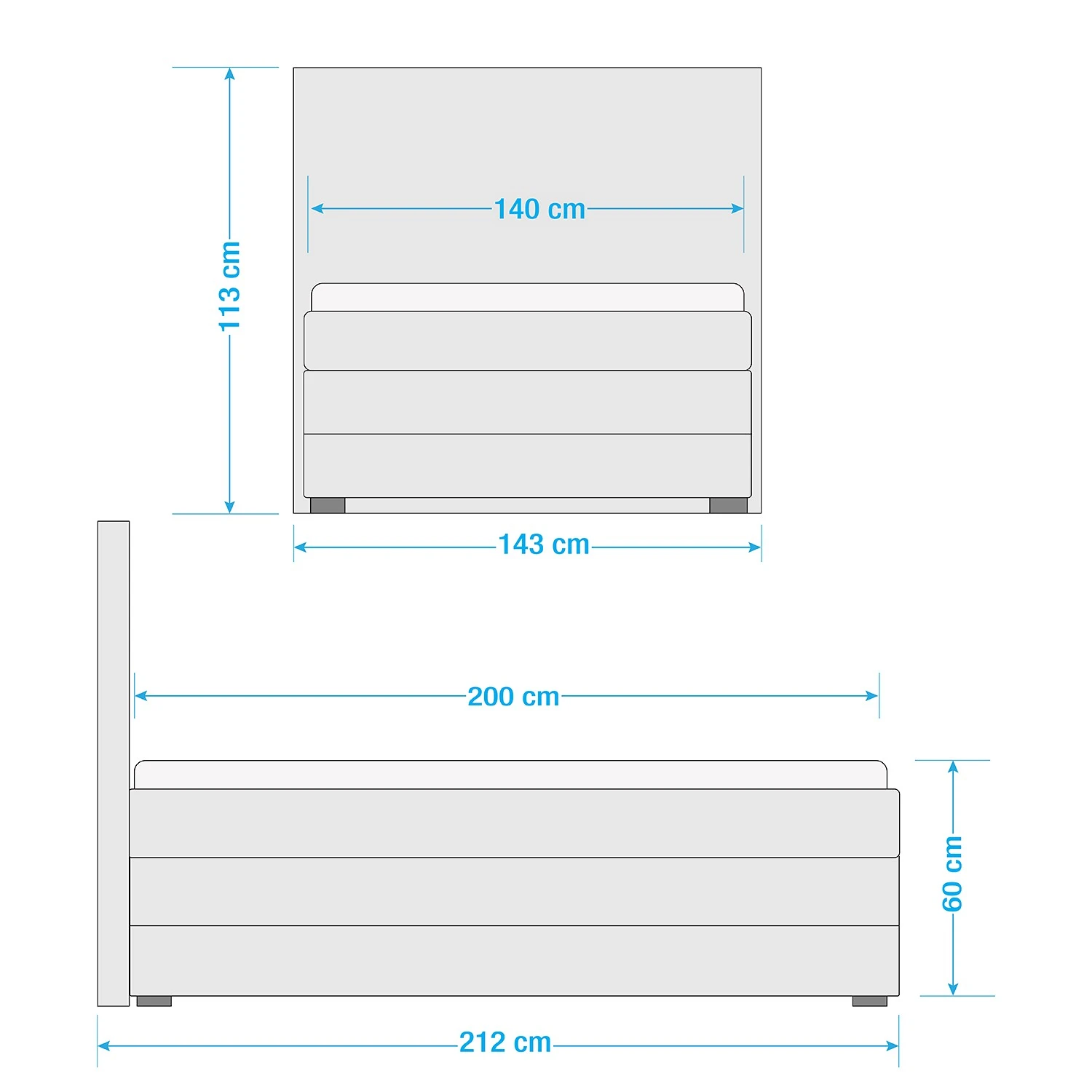 Loftscape Boxspringbett Griggs - Boxspringbett inkl. Topper und Bettkasten, ohne Dekoration Bezug: Webstoff - Silber - 140 x 200cm 8 Loftscape Boxspringbett Griggs - Boxspringbett inkl. Topper und Bettkasten, ohne Dekoration Bezug: Webstoff - Silber - 140 x 200cm – Bild 6