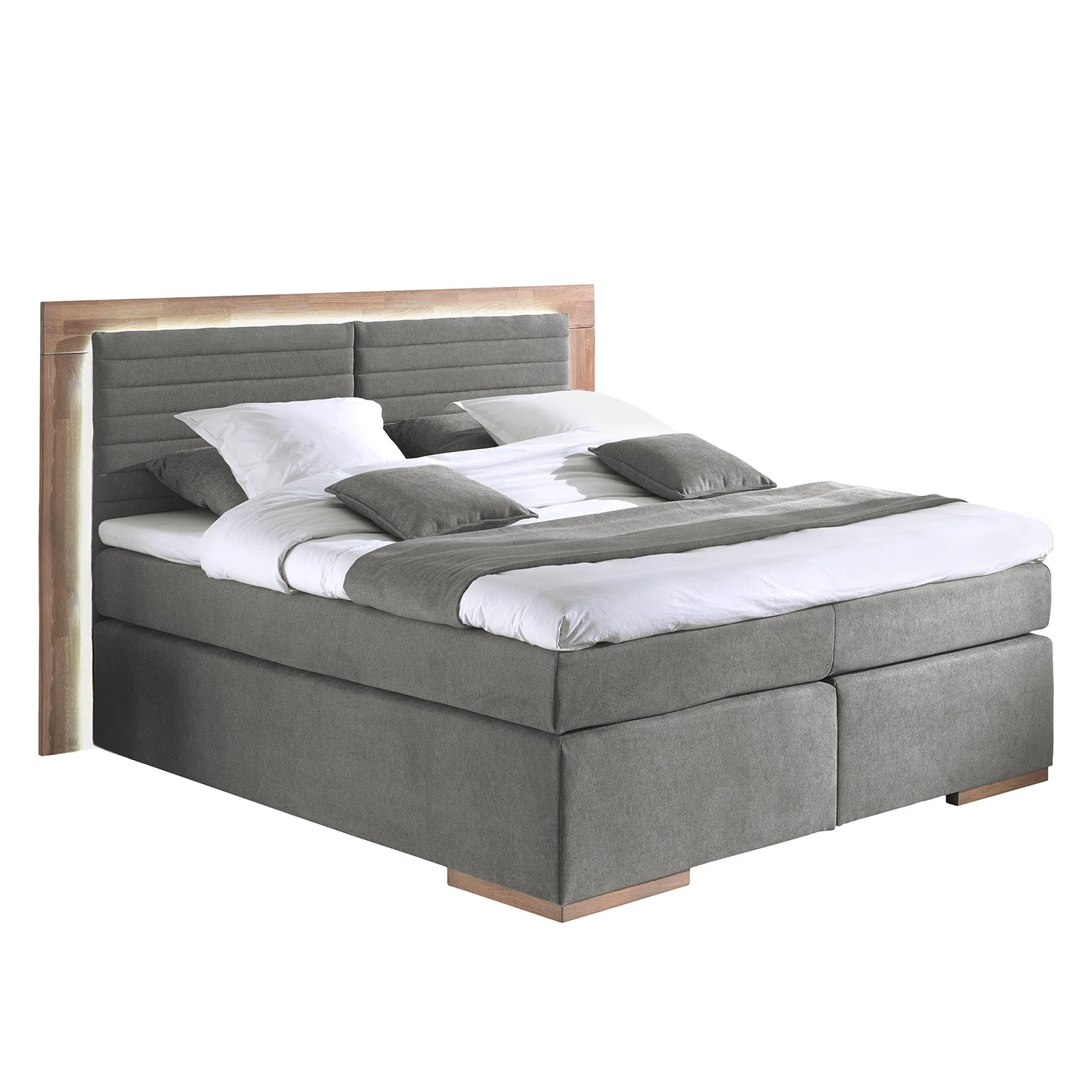 Naturoo Boxspringbett Marcel I - ohne Beleuchtung, Webstoff - Eiche, teilmassiv - Grau - 180 x 200cm - Doppelmatratze H2/H4 3 Naturoo Boxspringbett Marcel I - ohne Beleuchtung, Webstoff - Eiche, teilmassiv - Grau - 180 x 200cm - Doppelmatratze H2/H4