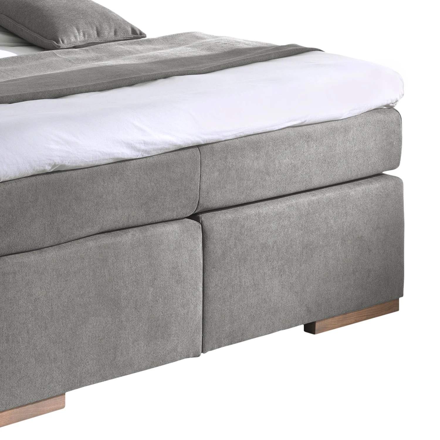 Naturoo Boxspringbett Marcel I - ohne Beleuchtung, Webstoff - Eiche, teilmassiv - Grau - 180 x 200cm - Doppelmatratze H2/H4 6 Naturoo Boxspringbett Marcel I - ohne Beleuchtung, Webstoff - Eiche, teilmassiv - Grau - 180 x 200cm - Doppelmatratze H2/H4 – Bild 4