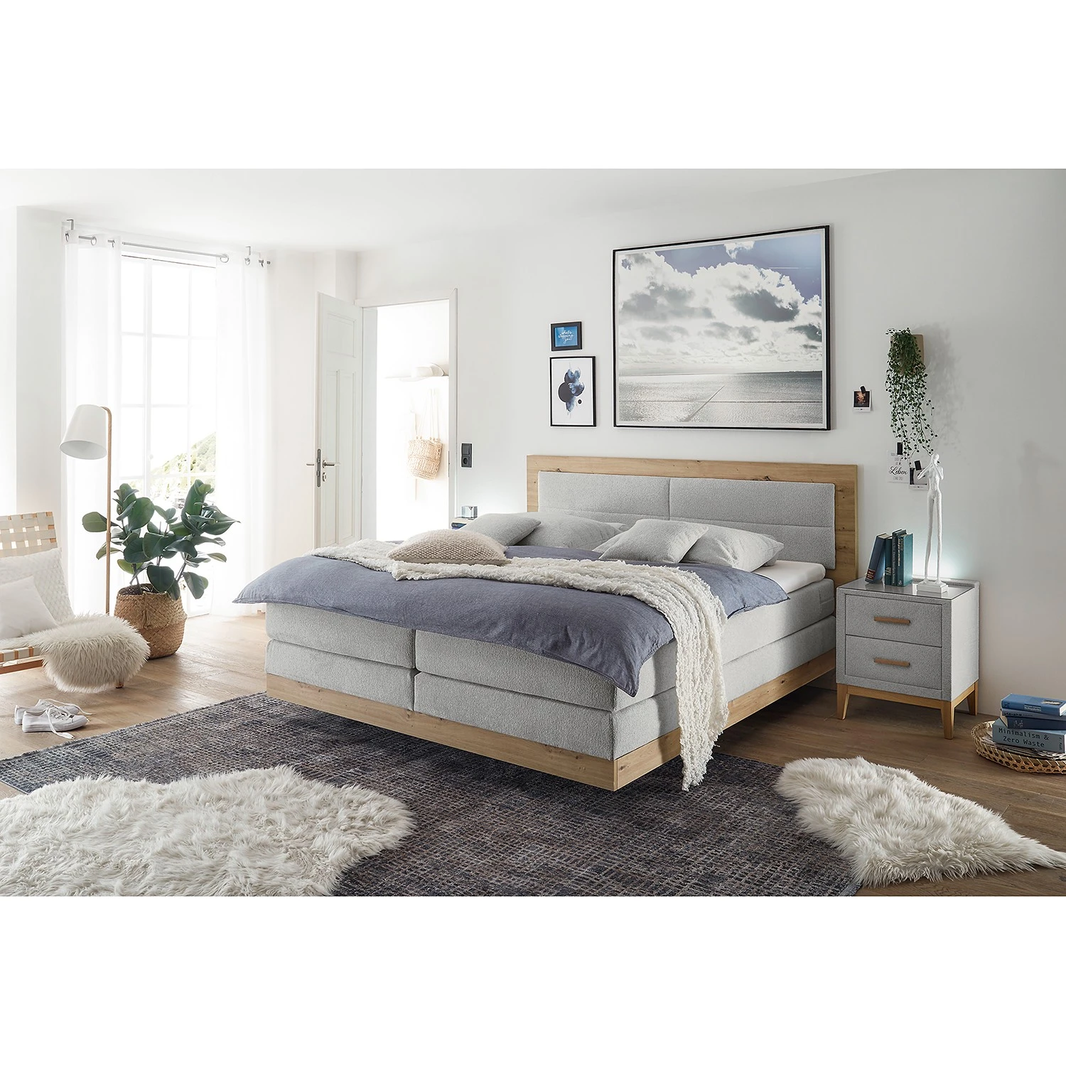 Loftscape Boxspringbett Batik Love - Webstoff Raya: Silber 4 Loftscape Boxspringbett Batik Love - Webstoff Raya: Silber – Bild 2