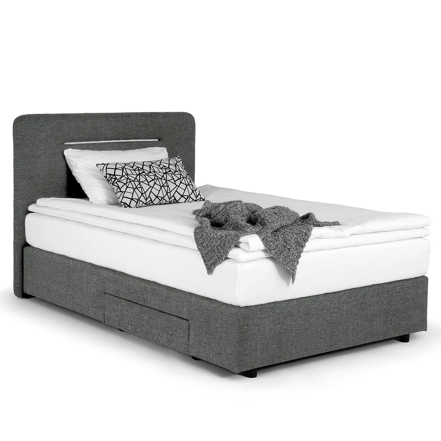 Loftscape Boxspringbett Runner I - mit Beleuchtung - Flachgewebe Kora: Grau 3 Loftscape Boxspringbett Runner I - mit Beleuchtung - Flachgewebe Kora: Grau