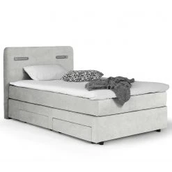 Loftscape Boxspringbett Speedy I - mit Beleuchtung - Microfaser Senga: Silber - H4