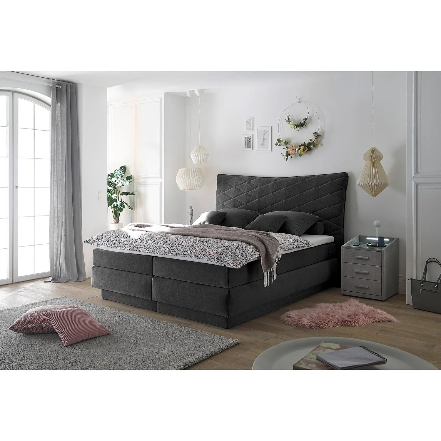 Loftscape Boxspringbett Viktor - Microvelours Thala: Anthrazit 4 Loftscape Boxspringbett Viktor - Microvelours Thala: Anthrazit – Bild 2