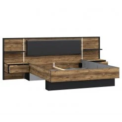 Loftscape Bettanlage Huy - Inkl. Beleuchtung - Alpenkiefer Dekor / Schwarz - 180 x 200cm -Deutschland Betten Verkäufe 2022 1000363078 220819 040 DETAILS P000000001000363078 2