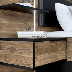 Loftscape Bettanlage Huy - Inkl. Beleuchtung - Alpenkiefer Dekor / Schwarz - 180 x 200cm -Deutschland Betten Verkäufe 2022 1000363078 220819 081 DETAILS P000000001000363078 2