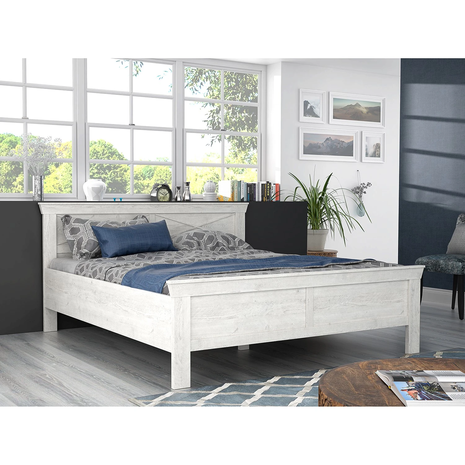 Loftscape Bettgestell Norrberg - Pinie Weiß Dekor 4 Loftscape Bettgestell Norrberg - Pinie Weiß Dekor – Bild 2