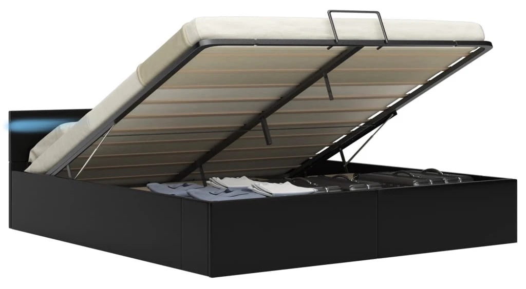 VidaXL Stauraumbett Hydraulisch mit LED - vidaXL Stauraumbett Hydraulisch mit LED Schwarz Kunstleder 160×200 cm 4 VidaXL Stauraumbett Hydraulisch mit LED - vidaXL Stauraumbett Hydraulisch mit LED Schwarz Kunstleder 160×200 cm – Bild 2