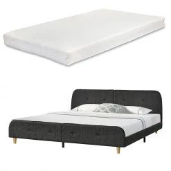 En.casa Polsterbett Silkeborg - Steingrau - Tiefe: 180 cm