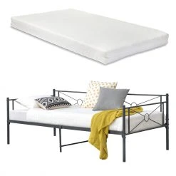 En.casa Metallbett Alvesta mit Matratze - Grau