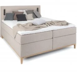 Wonello Boxspringbett Ludvika - Beige - Eiche Dekor - Breite: 180 cm