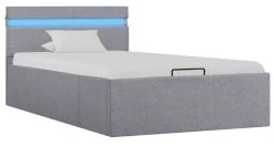VidaXL Bettgestell - vidaXL Stauraumbett Hydraulisch mit LED Hellgrau Stoff 90×200 cm