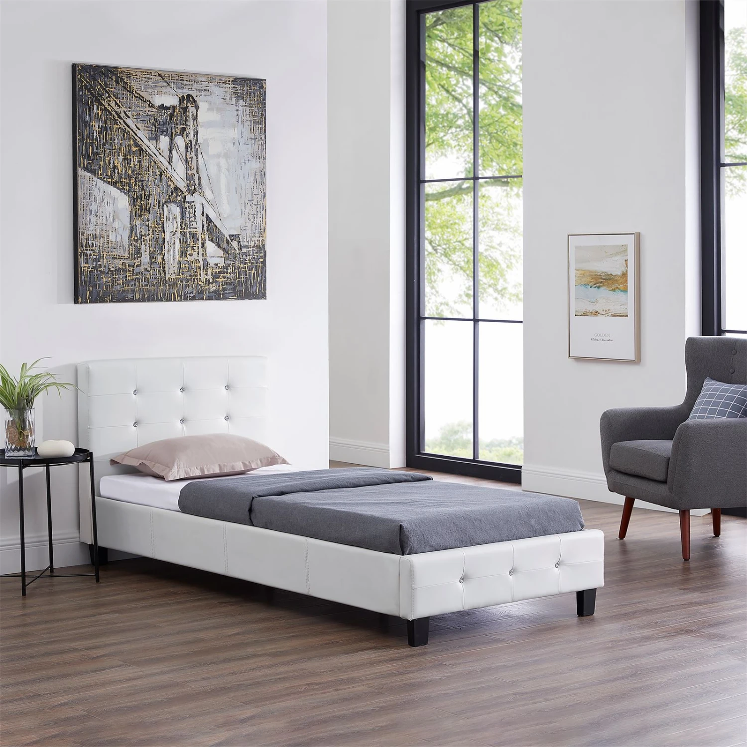 CARO-Möbel Polsterbett GLASGOW 90x200 cm - Weiß 4 CARO-Möbel Polsterbett GLASGOW 90x200 cm - Weiß – Bild 2