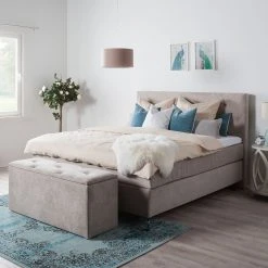 Maison Belfort Boxspringbett Dogali - Velours - Beige - 160 x 200cm -Deutschland Betten Verkäufe 2022 boxspringett dogali velours hellgrau 140 x 200cm 4393296