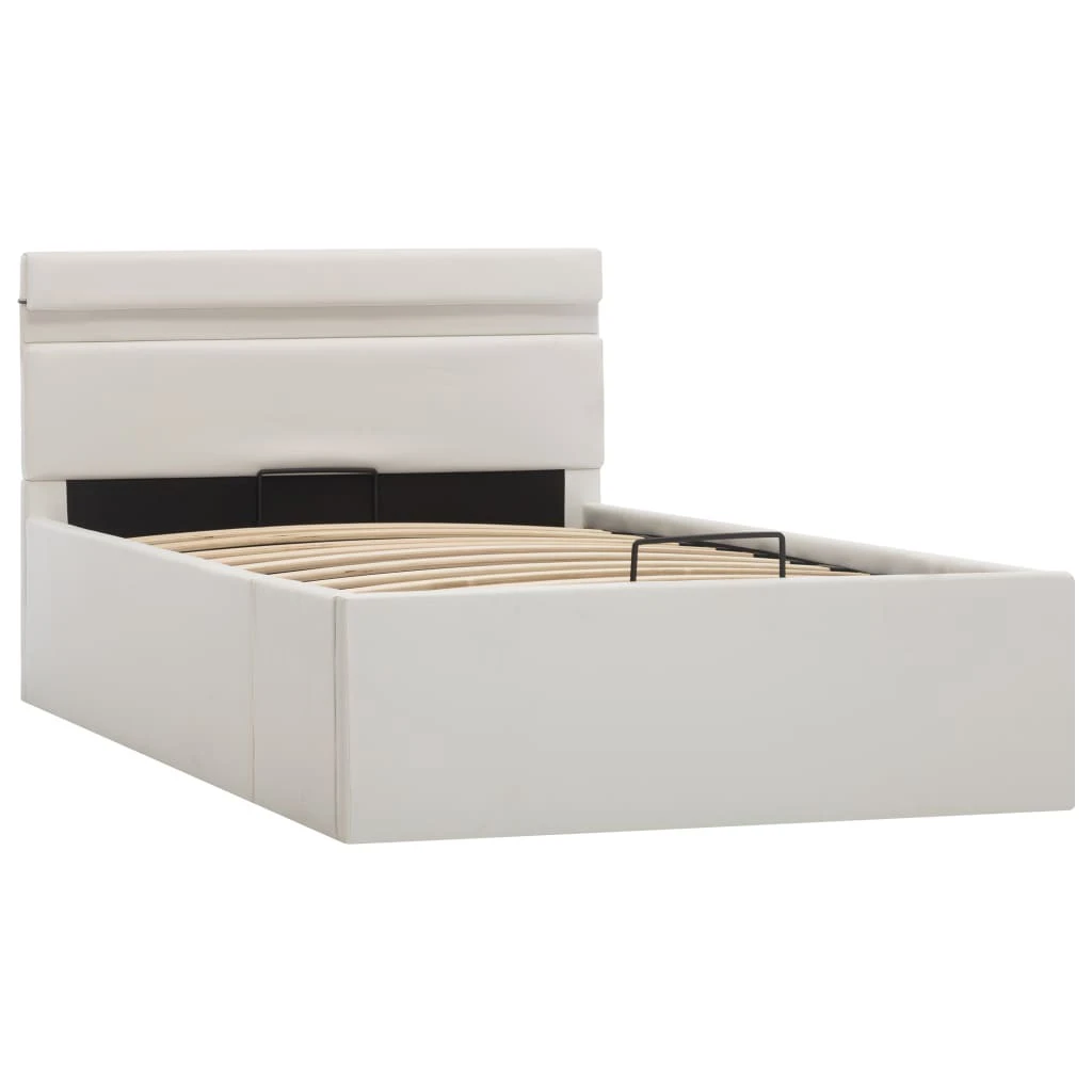 VidaXL Stauraumbett Hydraulisch mit LED - vidaXL Stauraumbett Hydraulisch mit LED Weiß Kunstleder 90×200 cm 6 VidaXL Stauraumbett Hydraulisch mit LED - vidaXL Stauraumbett Hydraulisch mit LED Weiß Kunstleder 90×200 cm – Bild 4