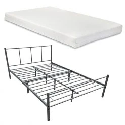 En.casa Metallbett Laos mit Matratze - Grau - Breite: 142 cm