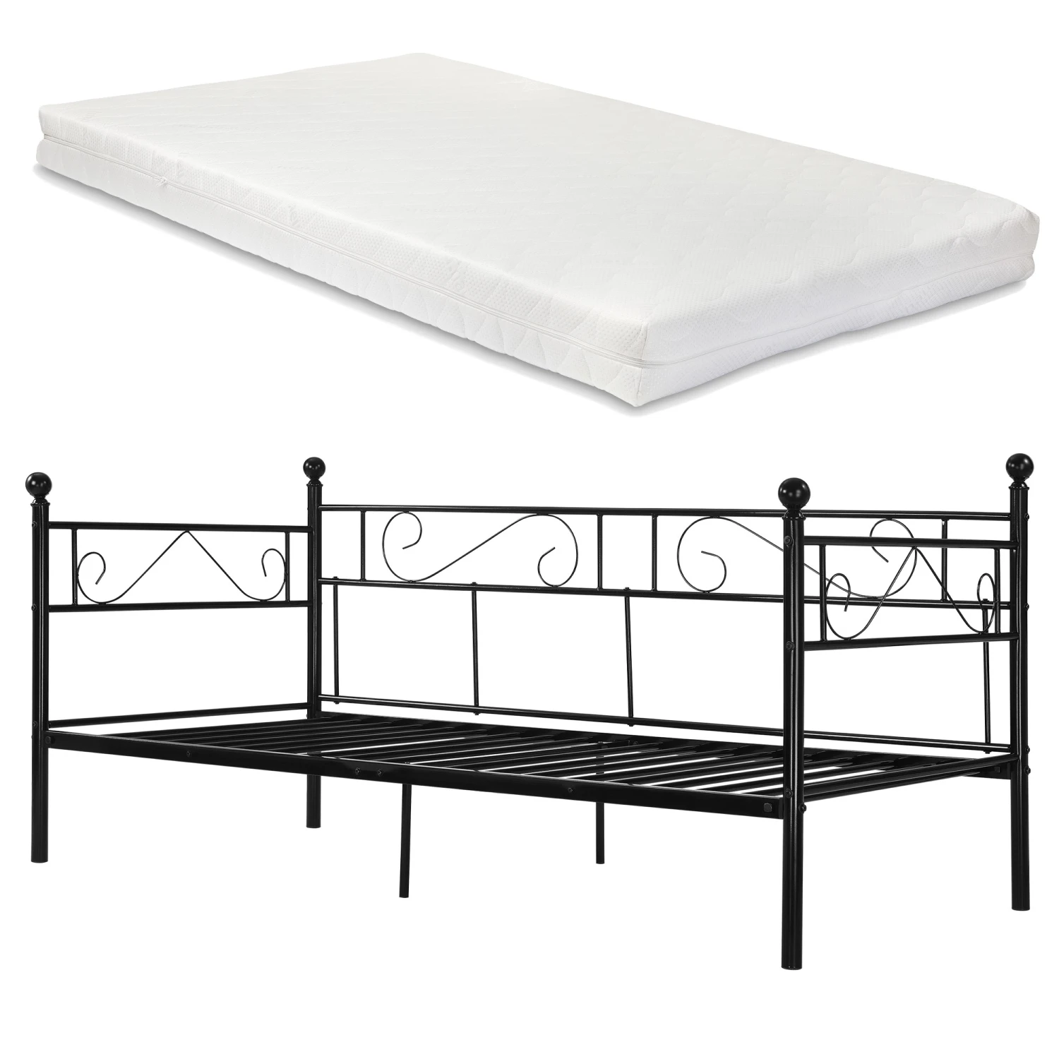 En.casa Metallbett Granada mit Matratze - Schwarz 5 En.casa Metallbett Granada mit Matratze - Schwarz – Bild 3